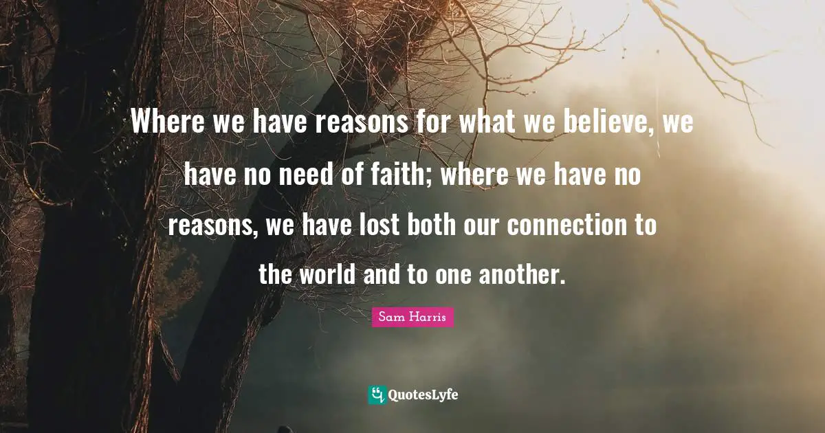 Where we have reasons for what we believe, we have no need of faith; where we have no reasons, we have lost both our connection to the world and to one another.
