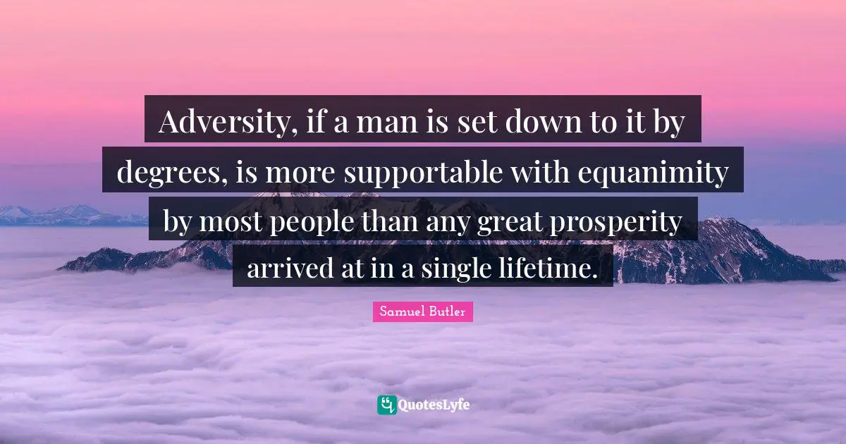 Equanimity Quotes: "Adversity, if a man is set down to it by degrees, is more supportable with equanimity by most people than any great prosperity arrived at in a single lifetime."