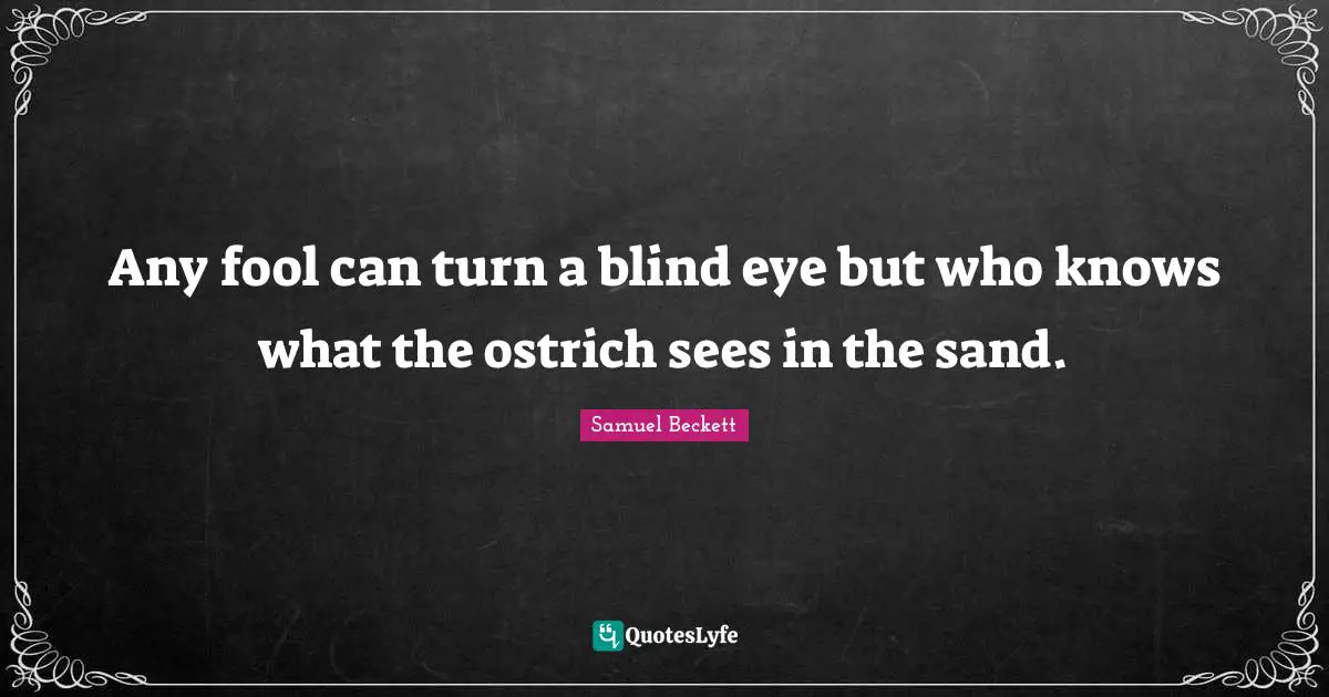 Sand Quotes: "Any fool can turn a blind eye but who knows what the ostrich sees in the sand."