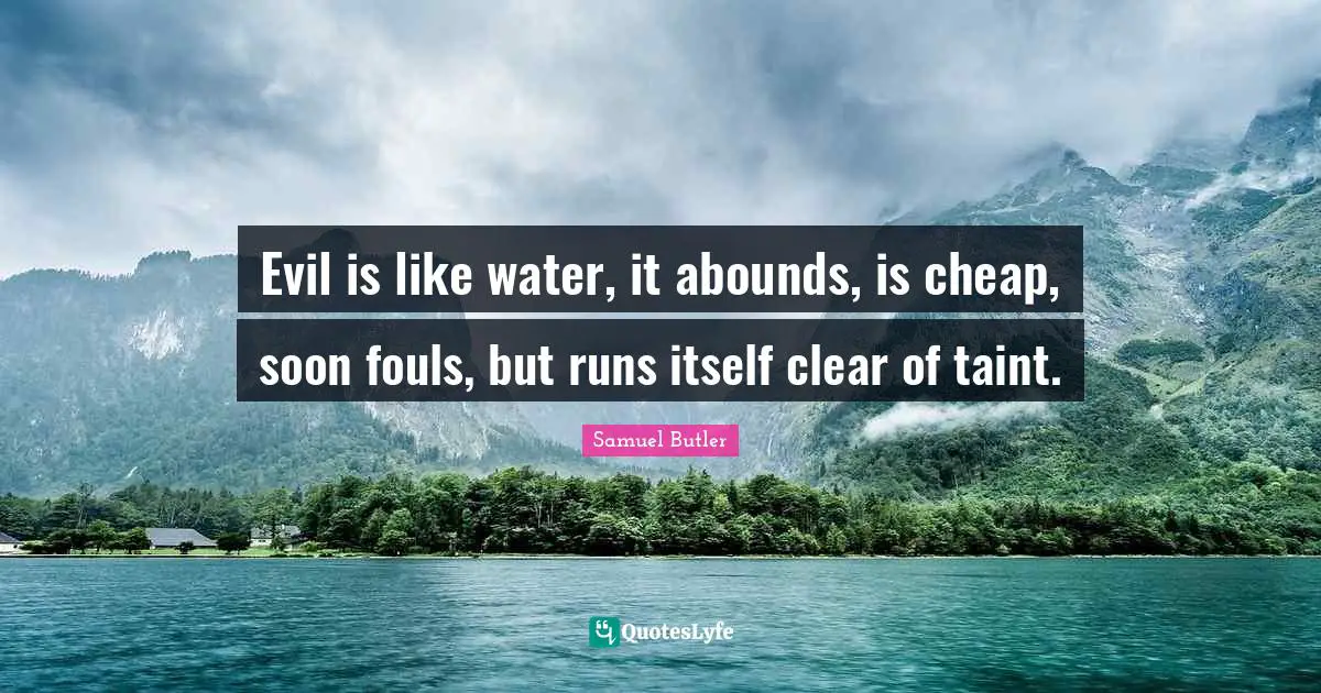 Evil is like water, it abounds, is cheap, soon fouls, but runs itself clear of taint.