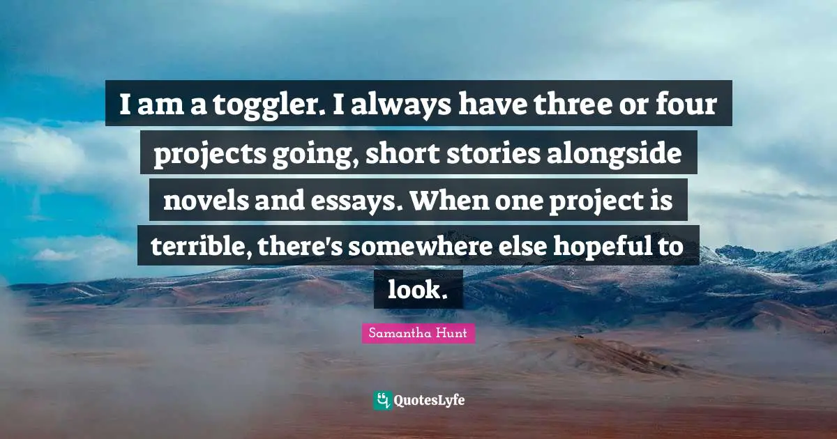I am a toggler. I always have three or four projects going, short stories alongside novels and essays. When one project is terrible, there's somewhere else hopeful to look.