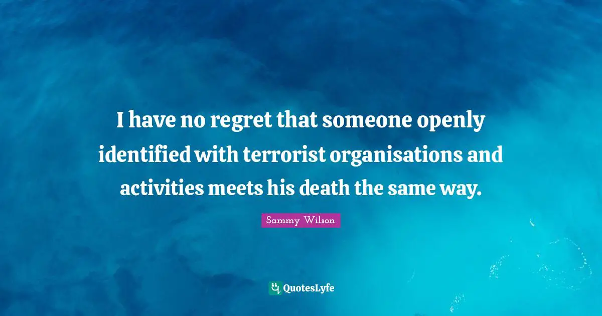 I have no regret that someone openly identified with terrorist organisations and activities meets his death the same way.