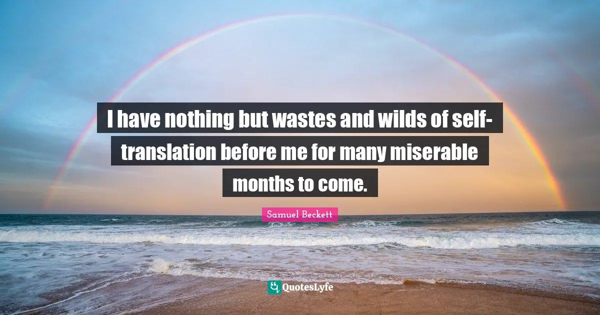 I have nothing but wastes and wilds of self-translation before me for many miserable months to come.