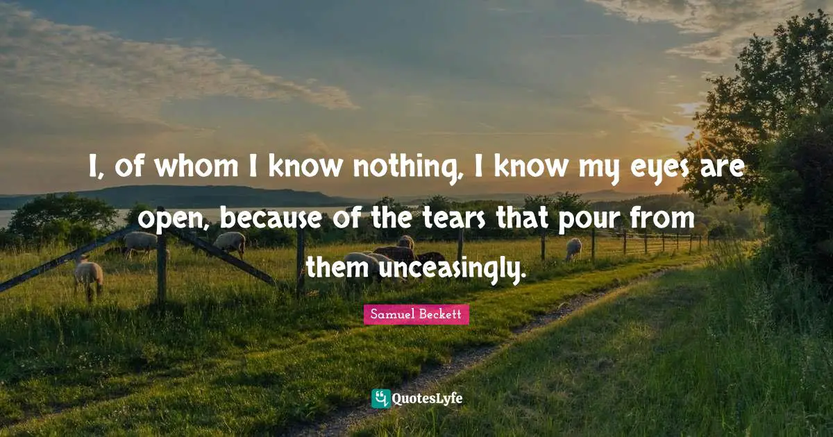 I, of whom I know nothing, I know my eyes are open, because of the tears that pour from them unceasingly.