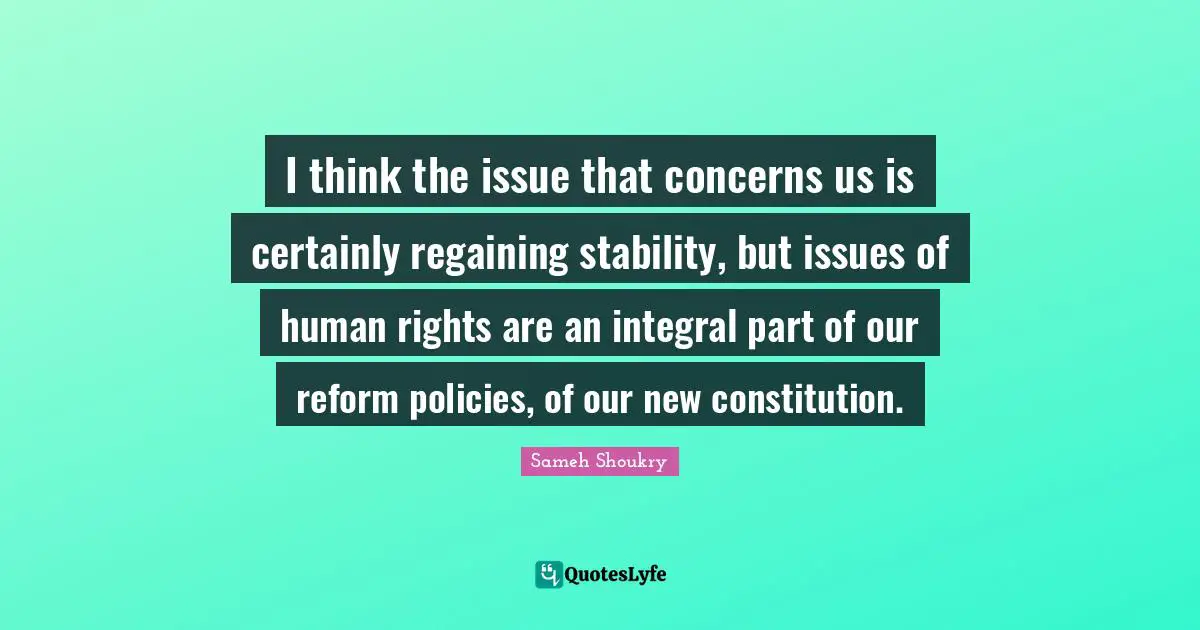 I think the issue that concerns us is certainly regaining stability, but issues of human rights are an integral part of our reform policies, of our new constitution.