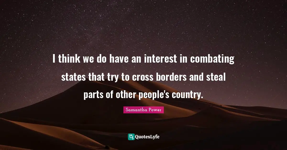 Samantha Power Quotes: "I think we do have an interest in combating states that try to cross borders and steal parts of other people's country."