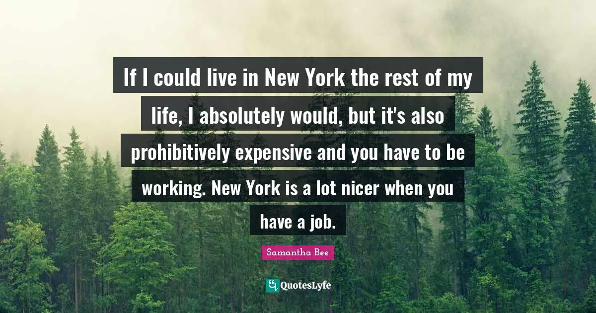 If I could live in New York the rest of my life, I absolutely would, but it's also prohibitively expensive and you have to be working. New York is a lot nicer when you have a job.