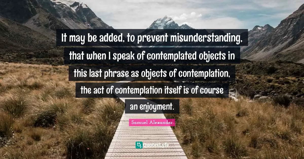 It may be added, to prevent misunderstanding, that when I speak of contemplated objects in this last phrase as objects of contemplation, the act of contemplation itself is of course an enjoyment.