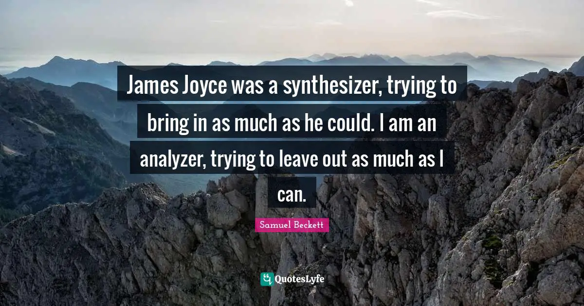 James Joyce was a synthesizer, trying to bring in as much as he could. I am an analyzer, trying to leave out as much as I can.