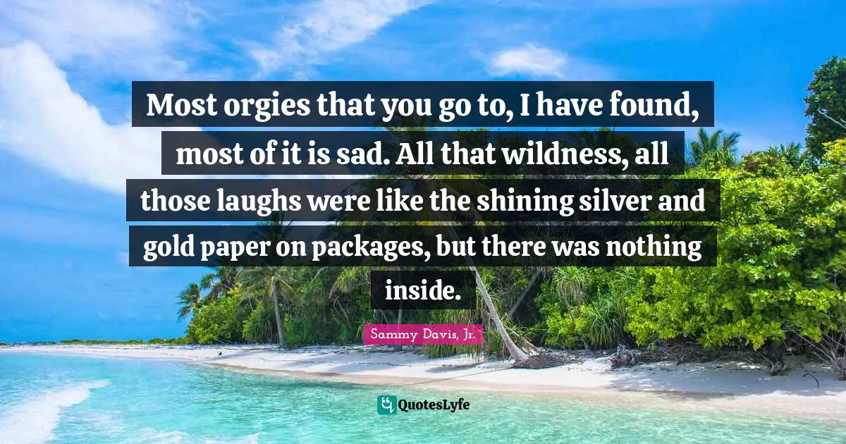 Most orgies that you go to, I have found, most of it is sad. All that wildness, all those laughs were like the shining silver and gold paper on packages, but there was nothing inside.