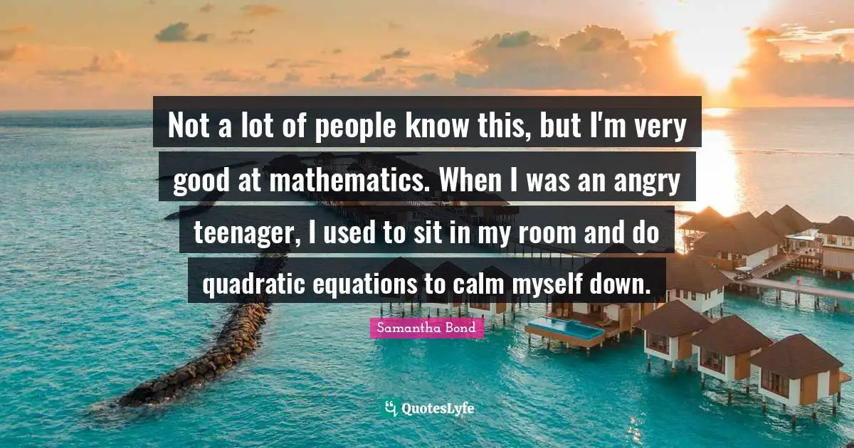 Not a lot of people know this, but I'm very good at mathematics. When I was an angry teenager, I used to sit in my room and do quadratic equations to calm myself down.