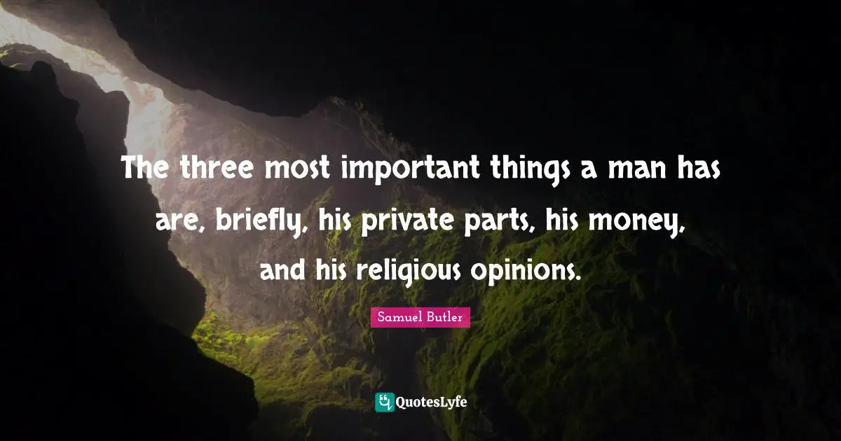 Important Things Quotes: "The three most important things a man has are, briefly, his private parts, his money, and his religious opinions."