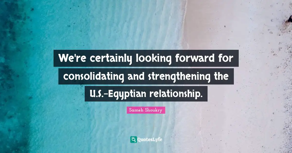 We're certainly looking forward for consolidating and strengthening the U.S.-Egyptian relationship.