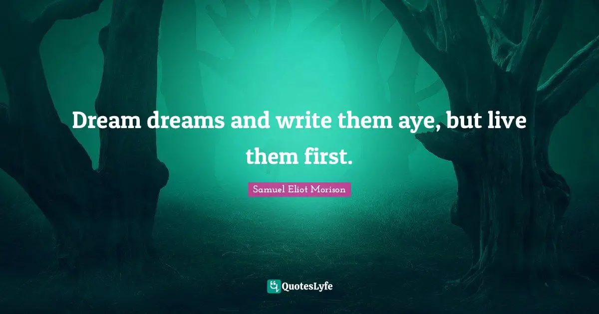 Dream dreams and write them aye, but live them first.