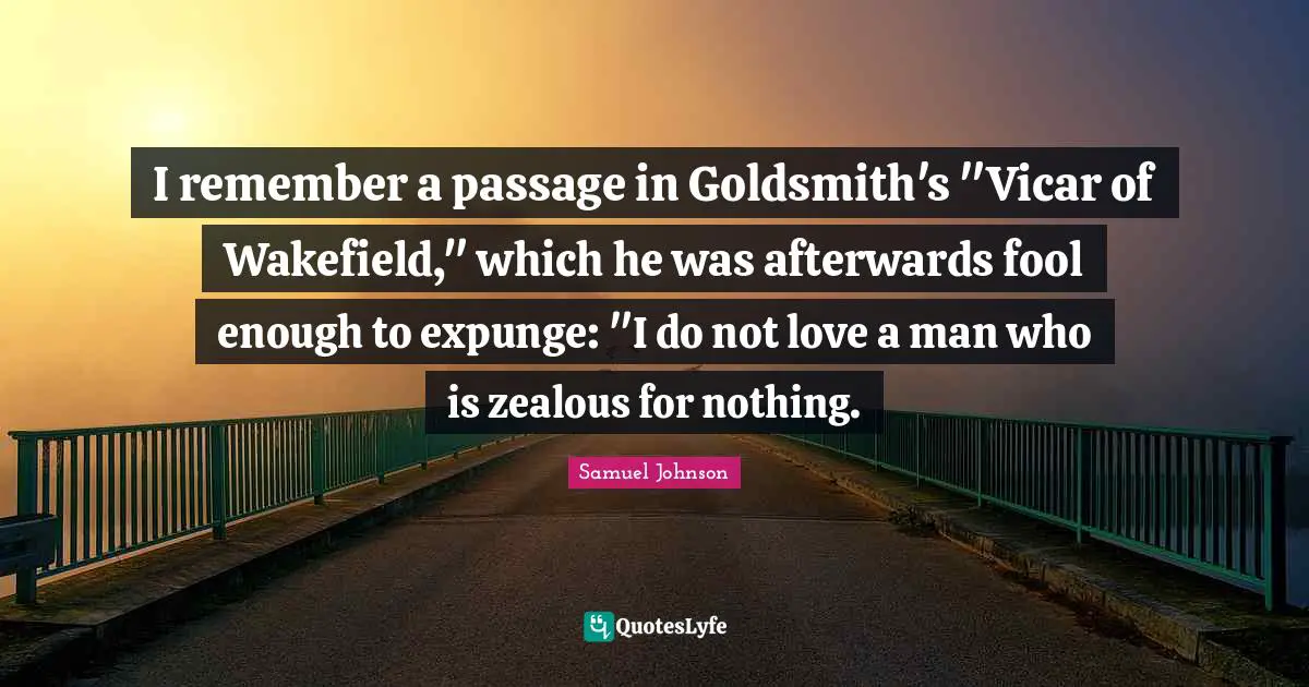 I remember a passage in Goldsmith's "Vicar of Wakefield," which he was afterwards fool enough to expunge: "I do not love a man who is zealous for nothing.