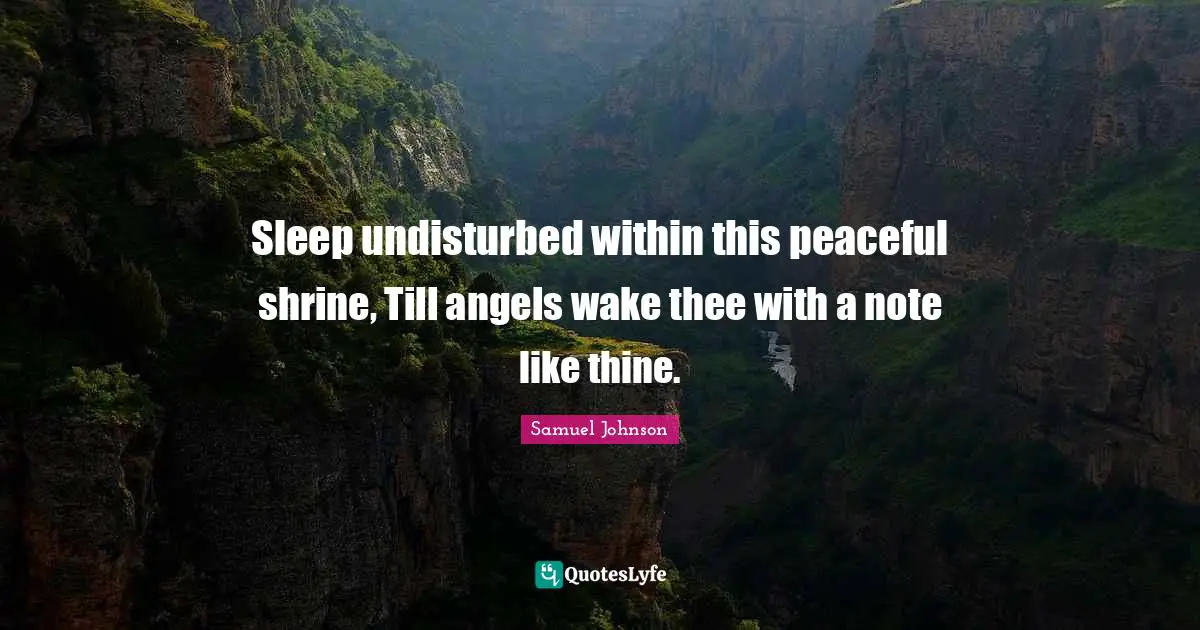 Sleep undisturbed within this peaceful shrine, Till angels wake thee with a note like thine.