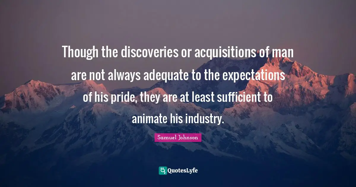 Though the discoveries or acquisitions of man are not always adequate to the expectations of his pride, they are at least sufficient to animate his industry.