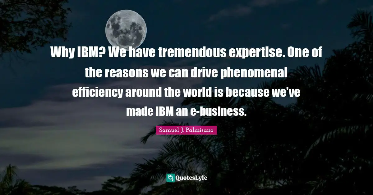 Why IBM? We have tremendous expertise. One of the reasons we can drive phenomenal efficiency around the world is because we've made IBM an e-business.