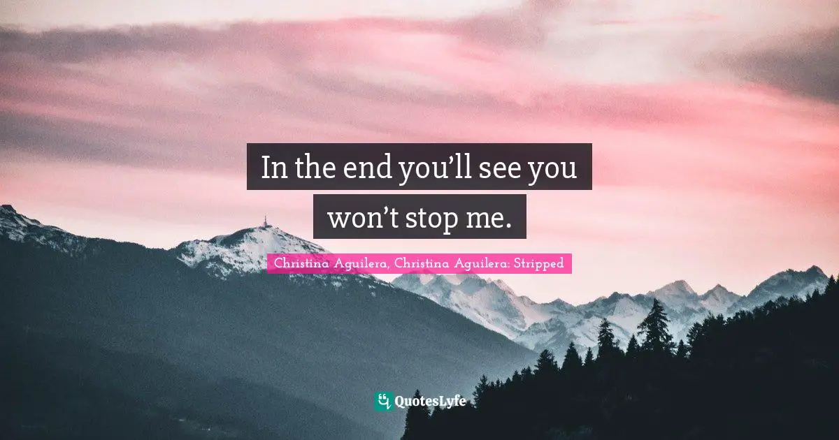 In the end you’ll see you won’t stop me.