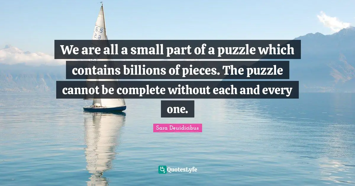 We are all a small part of a puzzle which contains billions of pieces. The puzzle cannot be complete without each and every one.