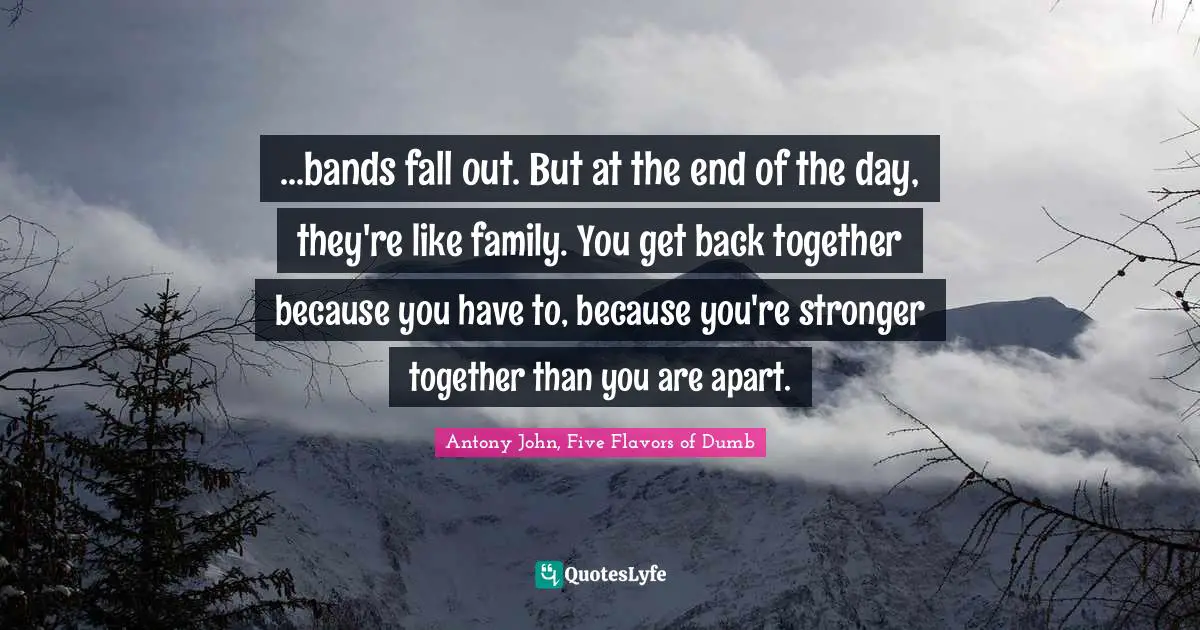 ...bands fall out. But at the end of the day, they're like family. You get back together because you have to, because you're stronger together than you are apart.
