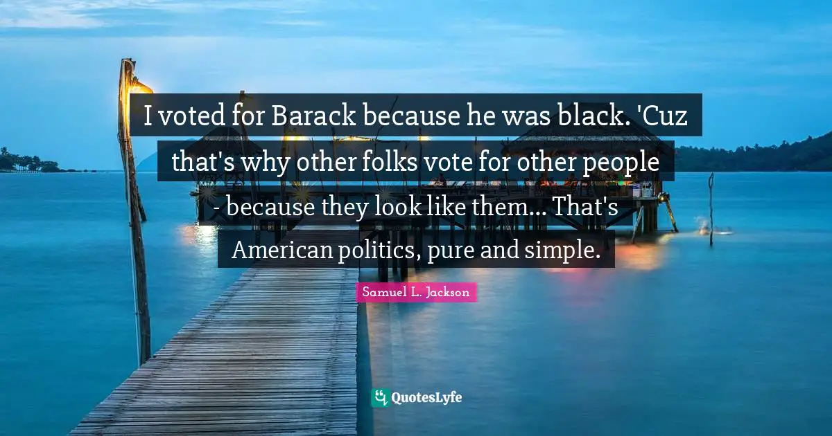 I voted for Barack because he was black. 'Cuz that's why other folks vote for other people - because they look like them... That's American politics, pure and simple.
