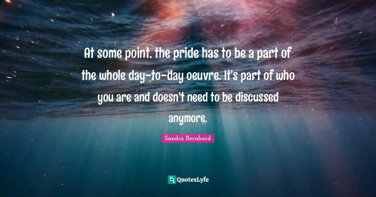 At some point, the pride has to be a part of the whole day-to-day oeuvre. It's part of who you are and doesn't need to be discussed anymore.