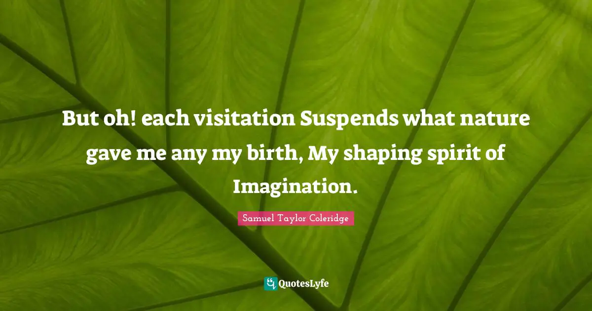 But oh! each visitation Suspends what nature gave me any my birth, My shaping spirit of Imagination.