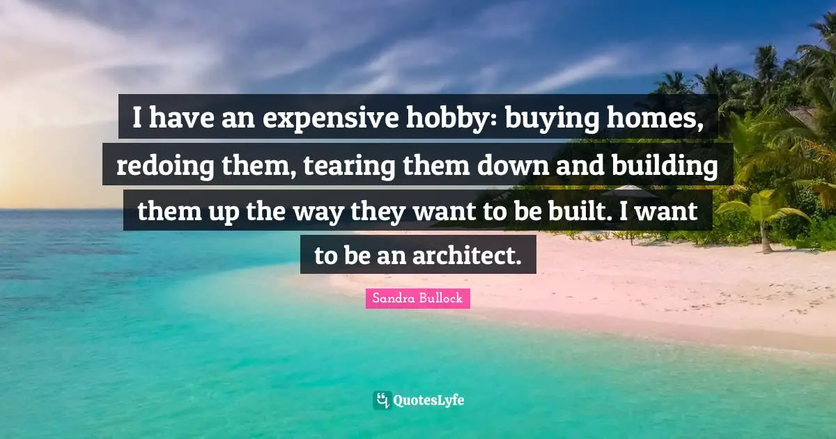 I have an expensive hobby: buying homes, redoing them, tearing them down and building them up the way they want to be built. I want to be an architect.