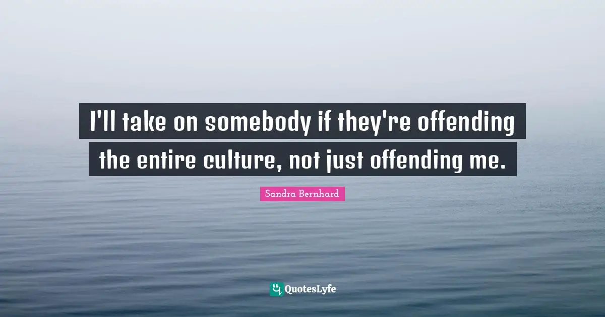 I'll take on somebody if they're offending the entire culture, not just offending me.