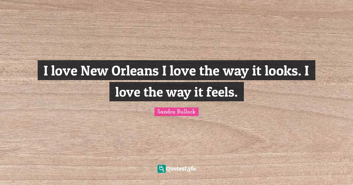 I love New Orleans I love the way it looks. I love the way it feels.