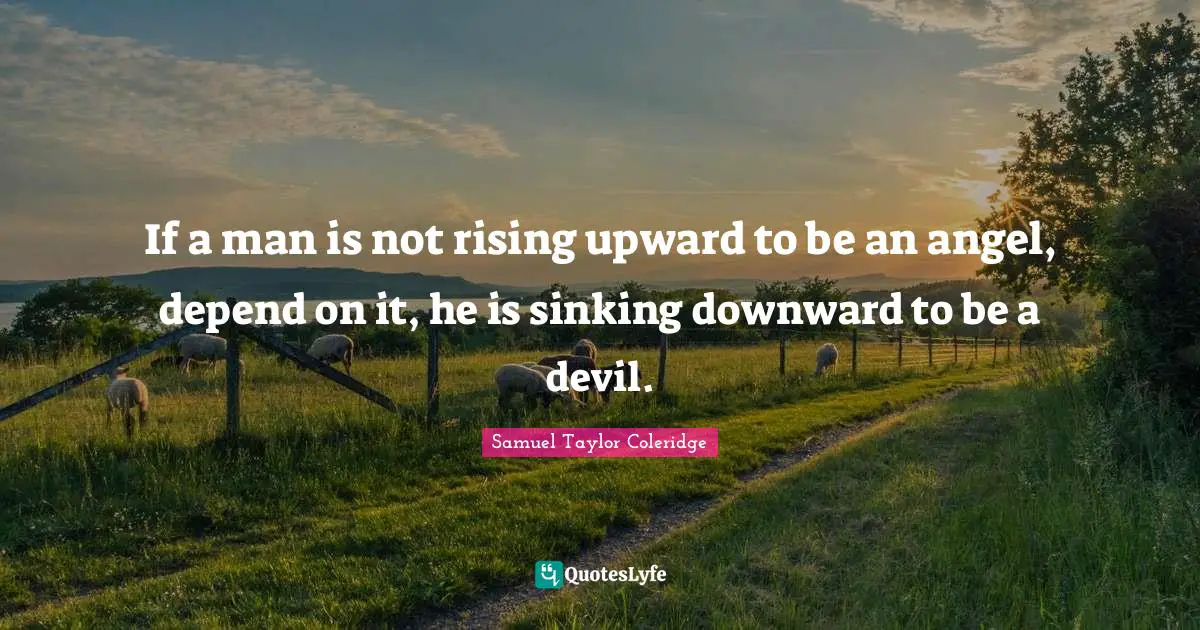 If a man is not rising upward to be an angel, depend on it, he is sinking downward to be a devil.