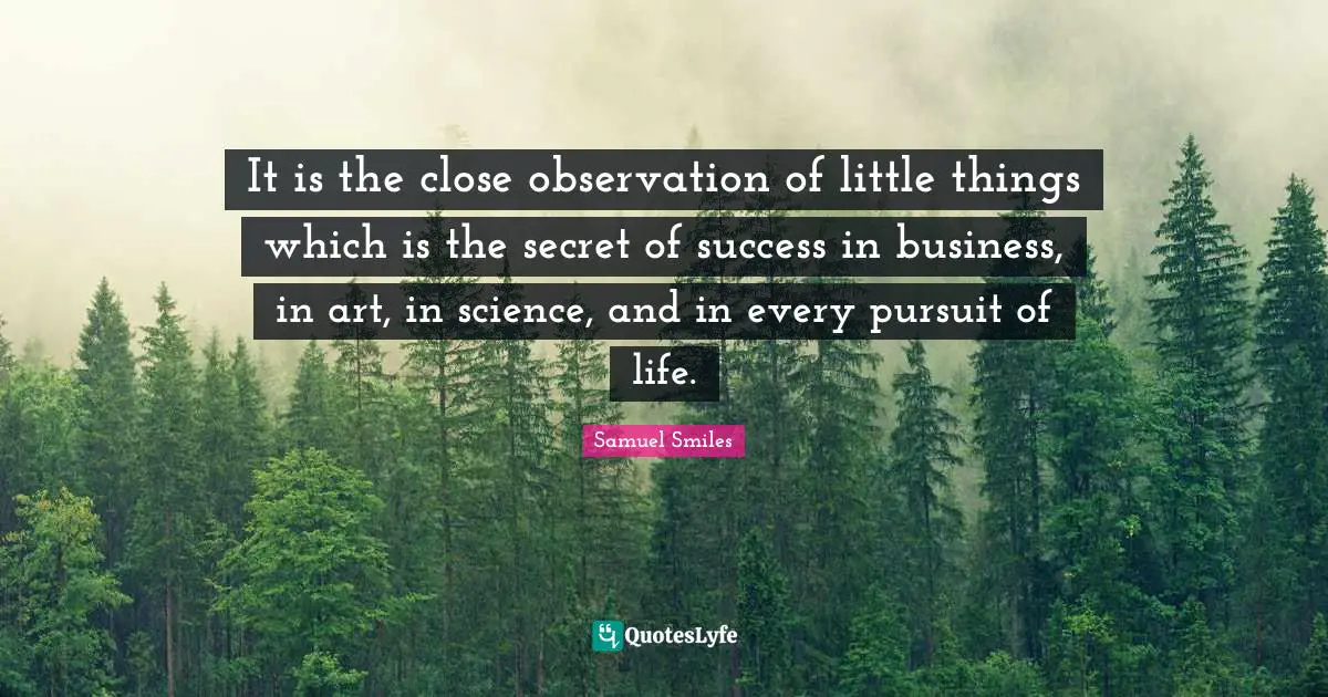 The Little Things Quotes: "It is the close observation of little things which is the secret of success in business, in art, in science, and in every pursuit of life."