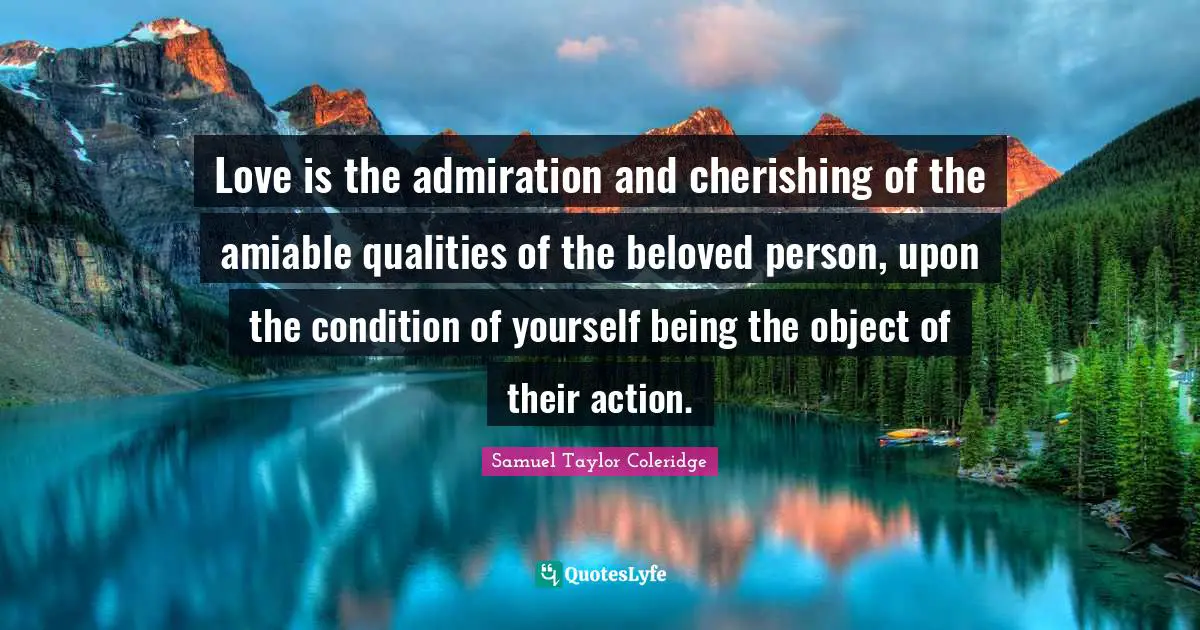 Love is the admiration and cherishing of the amiable qualities of the beloved person, upon the condition of yourself being the object of their action.