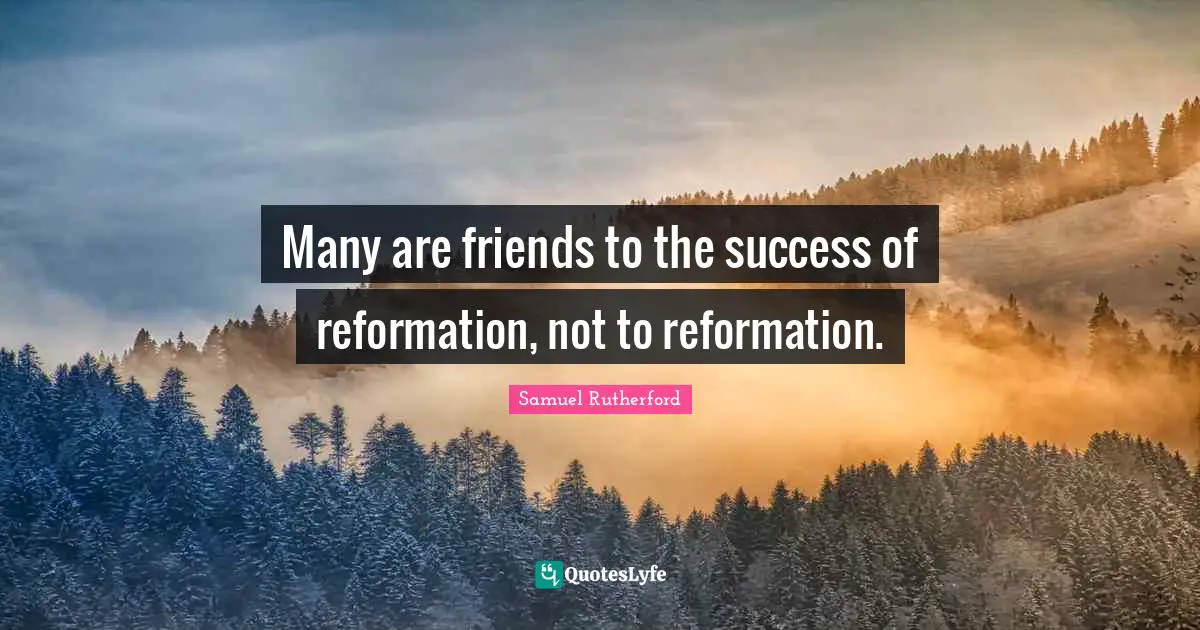 Samuel Rutherford Quotes: "Many are friends to the success of reformation, not to reformation."