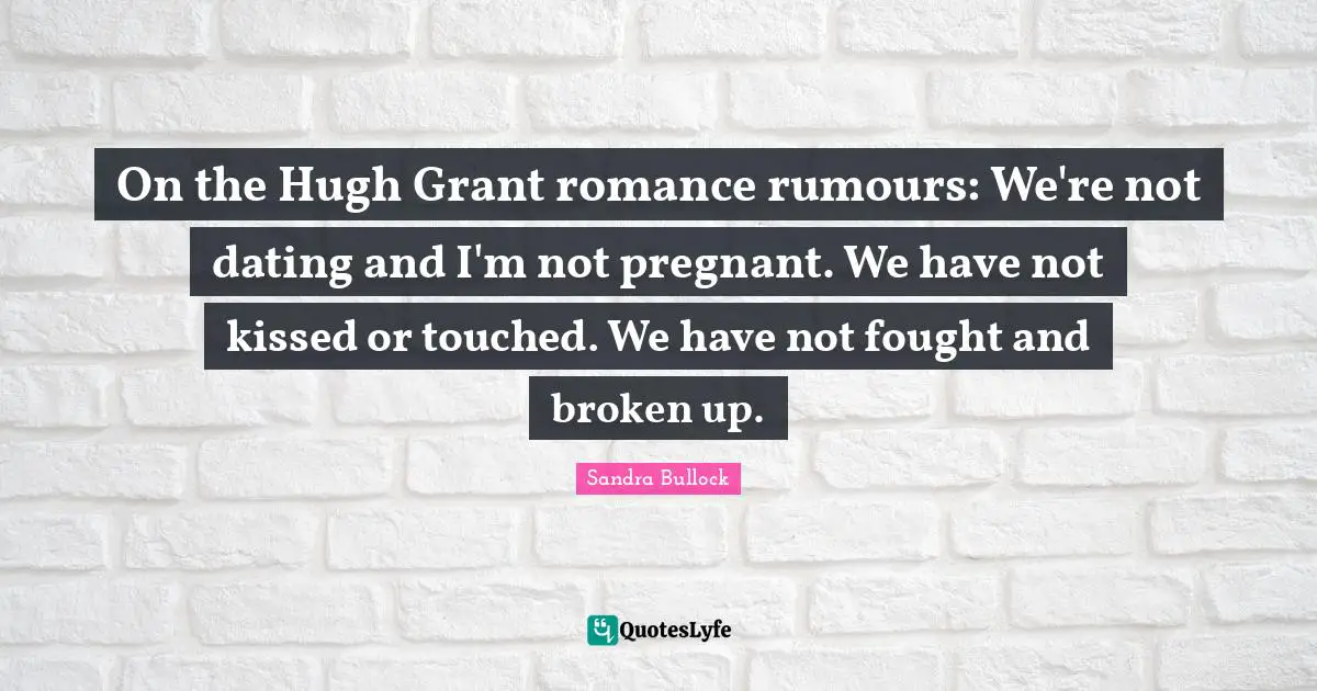 On the Hugh Grant romance rumours: We're not dating and I'm not pregnant. We have not kissed or touched. We have not fought and broken up.