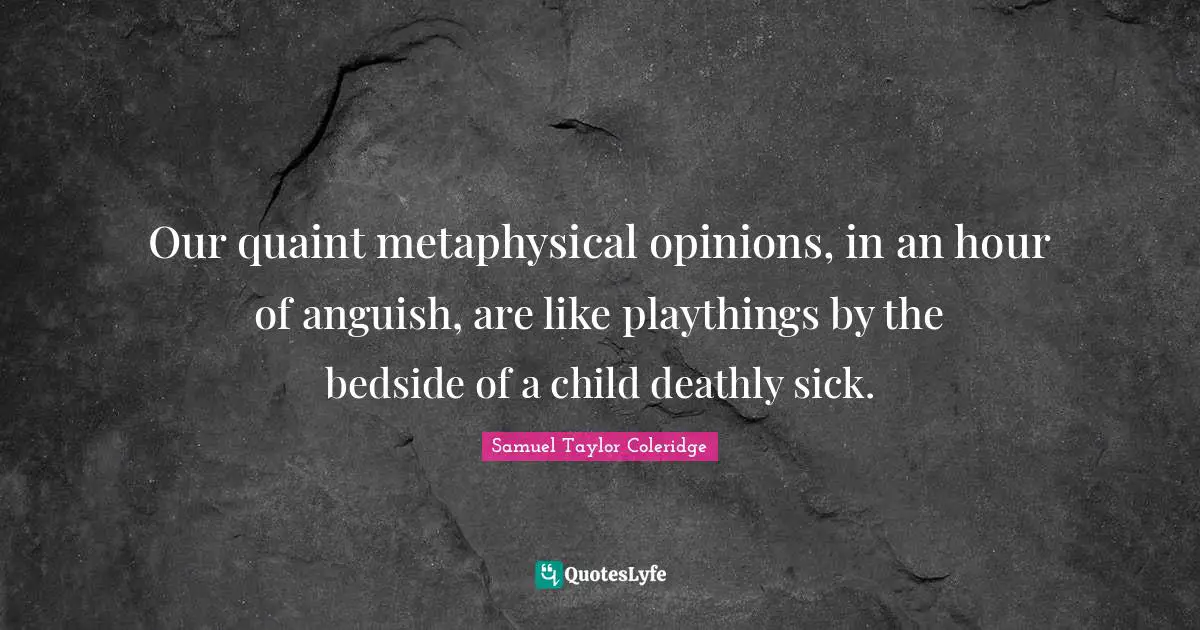 Our quaint metaphysical opinions, in an hour of anguish, are like playthings by the bedside of a child deathly sick.