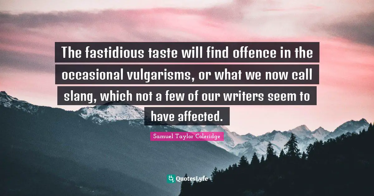 The fastidious taste will find offence in the occasional vulgarisms, or what we now call slang, which not a few of our writers seem to have affected.