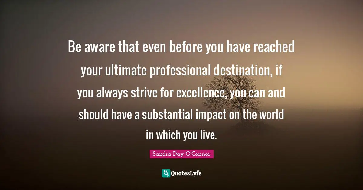 Graduation Quotes: "Be aware that even before you have reached your ultimate professional destination, if you always strive for excellence, you can and should have a substantial impact on the world in which you live."
