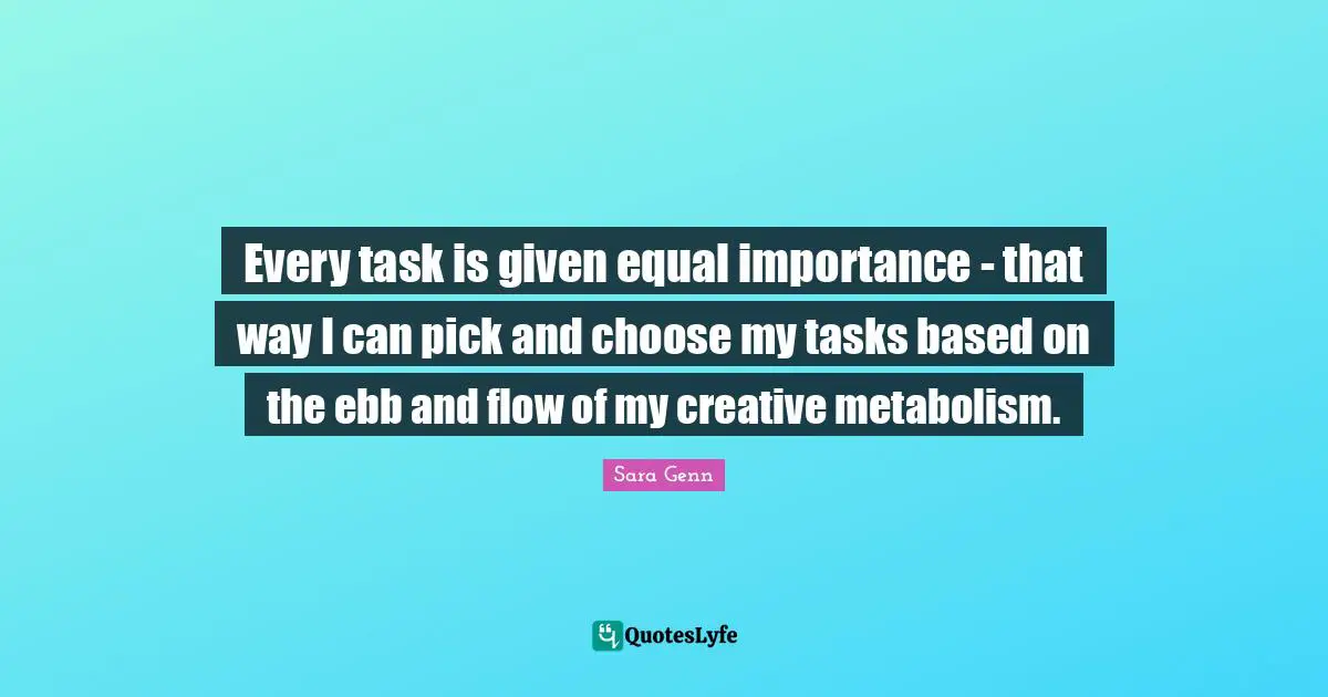 Every task is given equal importance - that way I can pick and choose my tasks based on the ebb and flow of my creative metabolism.