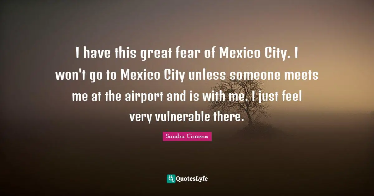 I have this great fear of Mexico City. I won't go to Mexico City unless someone meets me at the airport and is with me. I just feel very vulnerable there.