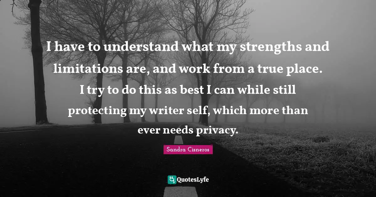 I have to understand what my strengths and limitations are, and work from a true place. I try to do this as best I can while still protecting my writer self, which more than ever needs privacy.