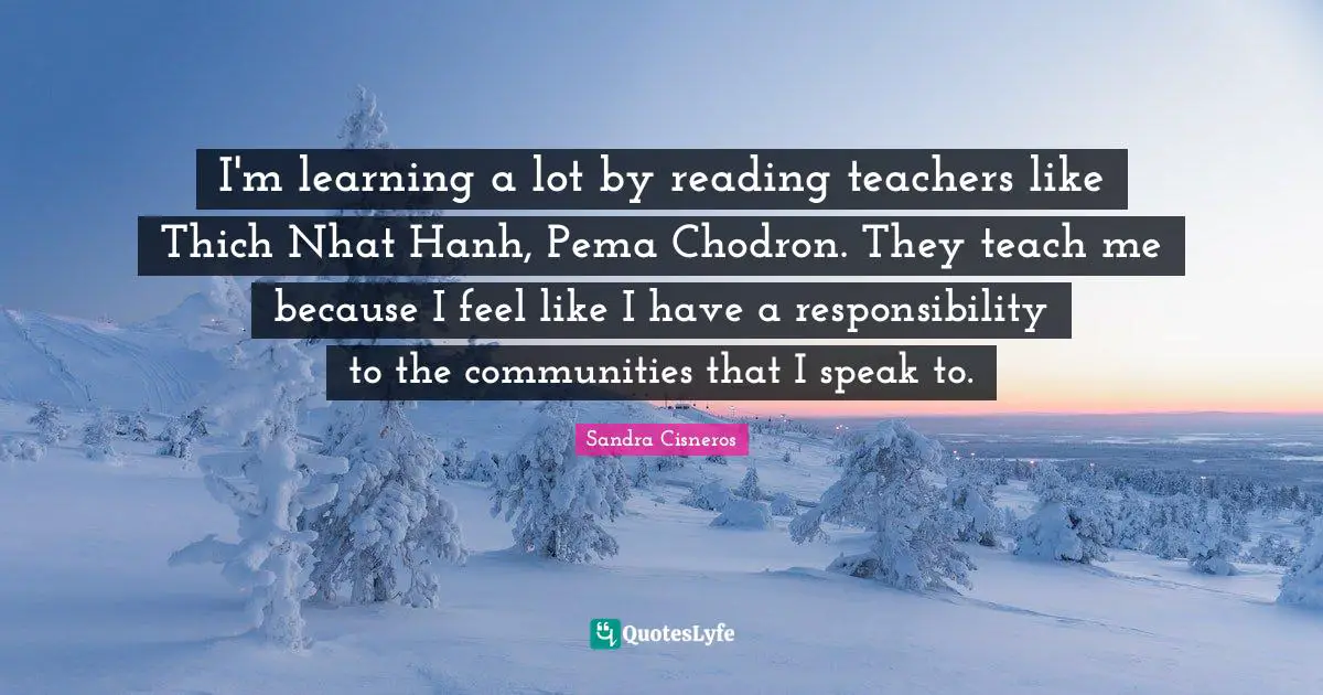 I'm learning a lot by reading teachers like Thich Nhat Hanh, Pema Chodron. They teach me because I feel like I have a responsibility to the communities that I speak to.
