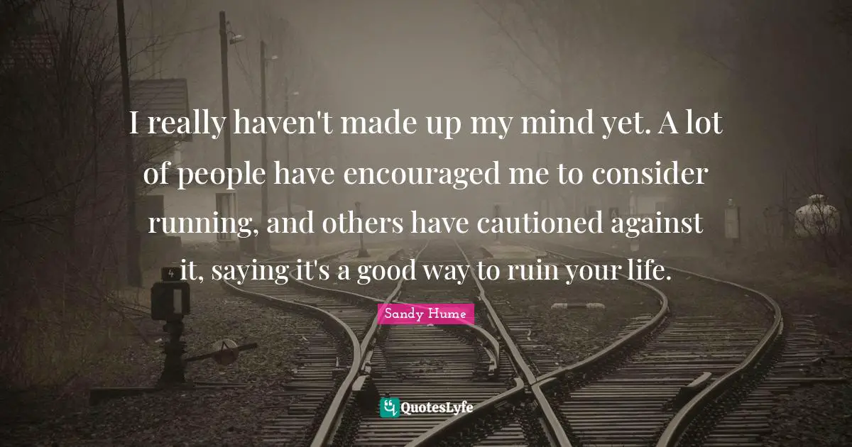 I really haven't made up my mind yet. A lot of people have encouraged me to consider running, and others have cautioned against it, saying it's a good way to ruin your life.