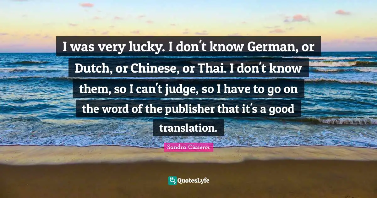 I was very lucky. I don't know German, or Dutch, or Chinese, or Thai. I don't know them, so I can't judge, so I have to go on the word of the publisher that it's a good translation.