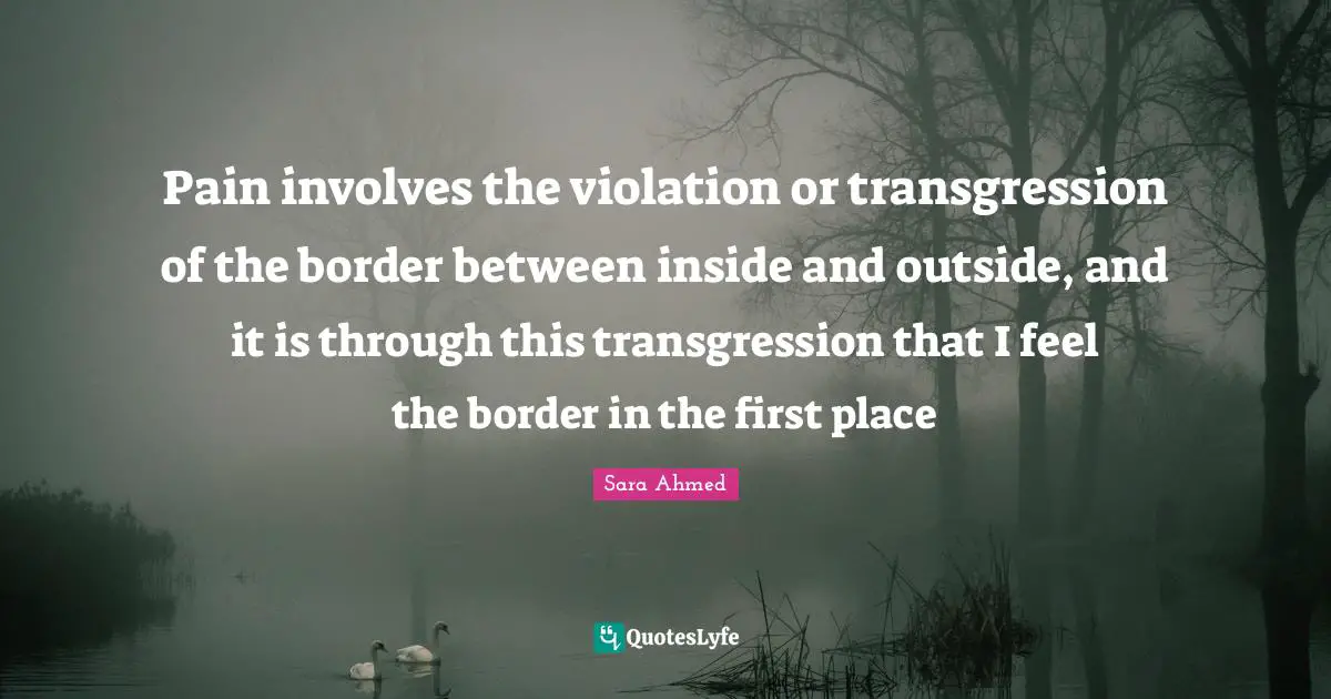 Outside Quotes: "Pain involves the violation or transgression of the border between inside and outside, and it is through this transgression that I feel the border in the first place"
