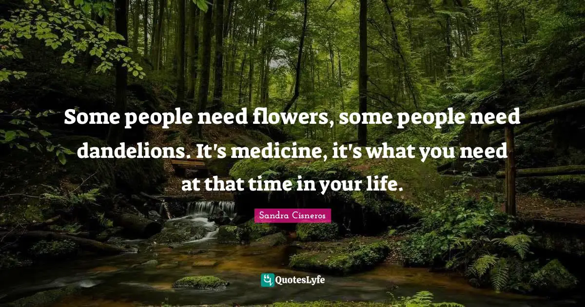 Dandelions Quotes: "Some people need flowers, some people need dandelions. It's medicine, it's what you need at that time in your life."