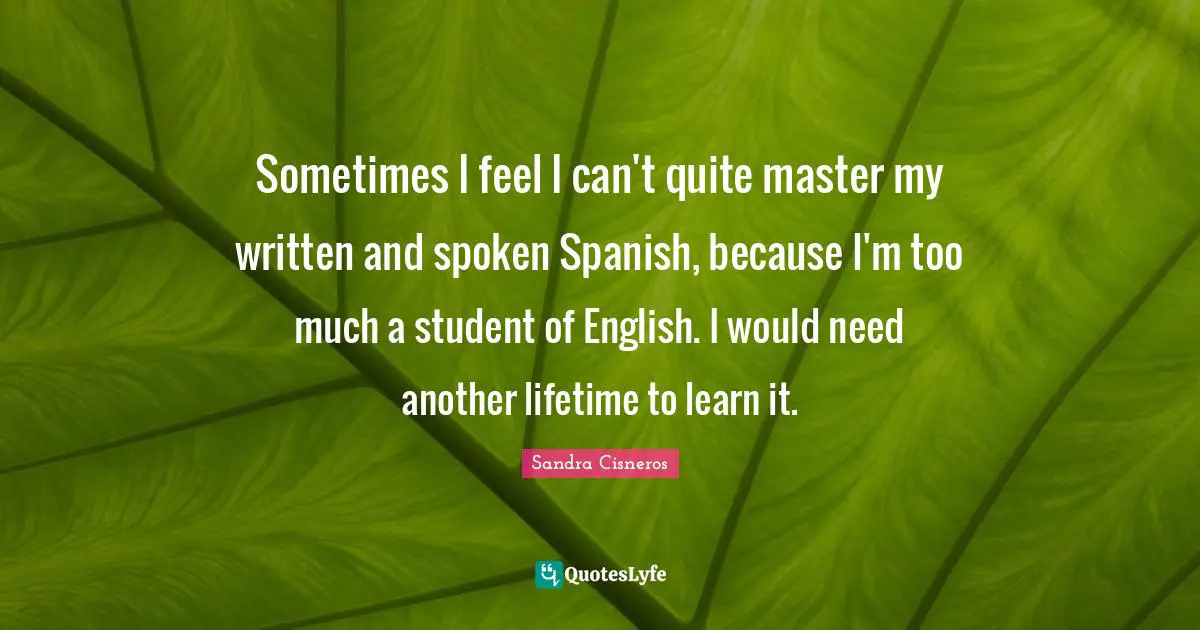 Sometimes I feel I can't quite master my written and spoken Spanish, because I'm too much a student of English. I would need another lifetime to learn it.