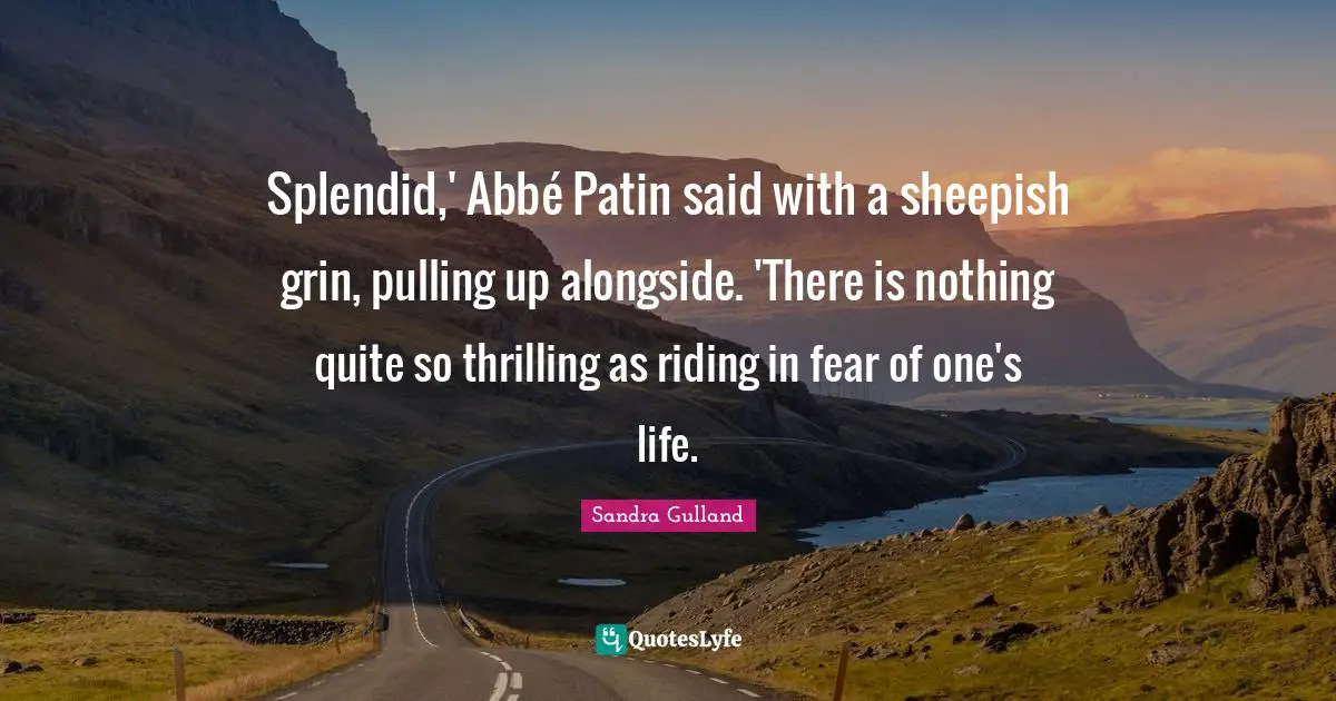 Splendid,' Abbé Patin said with a sheepish grin, pulling up alongside. 'There is nothing quite so thrilling as riding in fear of one's life.