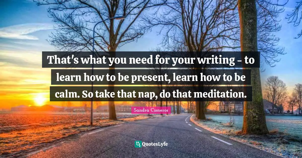 That's what you need for your writing - to learn how to be present, learn how to be calm. So take that nap, do that meditation.